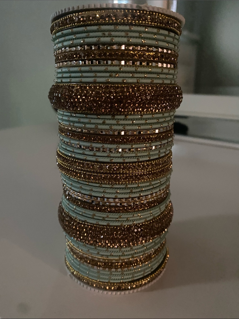 Gold & Light Blue Stacked Bangle Bracelet Set - Women Accessories